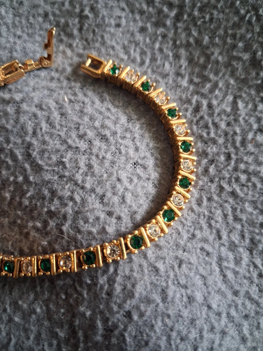 Gold-Tone Tennis Bracelet with Green and Clear Stones - Women Jewelry